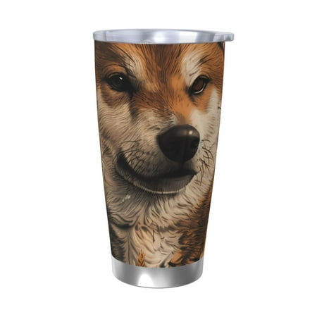 

Zeuib Vintage Shiba Inu Art Printed 20oz Stainless Steel Insulated Car Cup Stainless Steel Thermal Cup Vacuum Insulated Leak-proof Travel Mug Cup-Without Straw