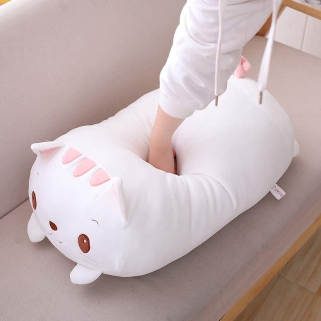 Almohada de felpa con forma de gato HUOGUO, diseño de animal de peluche blanco suave, 85 cm