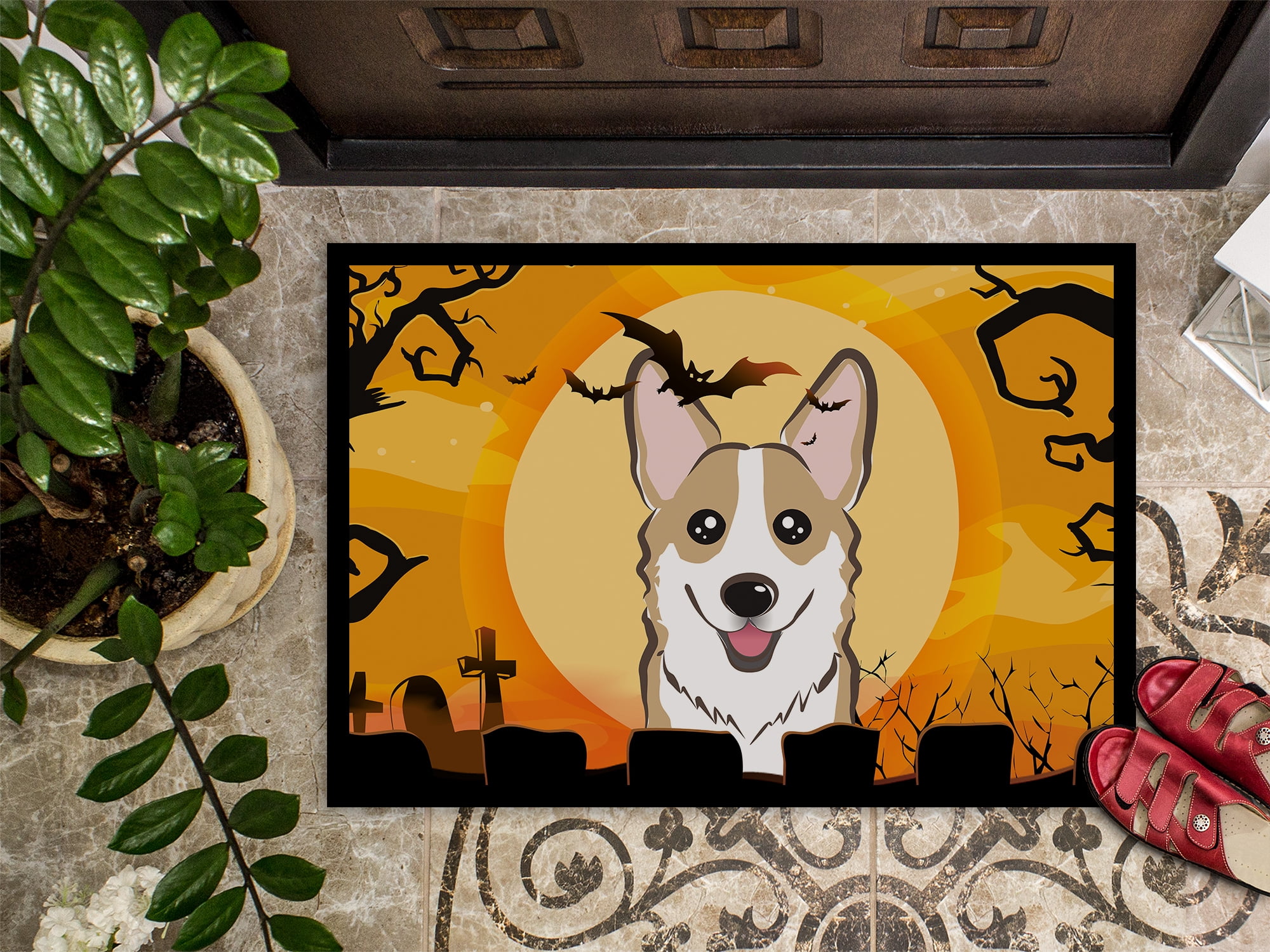 Carolines Treasures Halloween Sable Corgi Door Mat Indoor Rug or Outdoor Welcome Mat 18x27 Doormat 27L x 18W multicolor