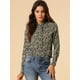 thumbnail image 2 of Camisa de Manga Larga Allegra K Cuello Simulado Volantes Botones Florales Mujer Talla XS Marrón, 2 of 6