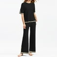 thumbnail image 4 of Ensemble Pantalon 2 Pcs pour Femmes Col Rond Manches Longues Coupe Ample Couleur Unie Tenue Quotidienne, 4 of 8