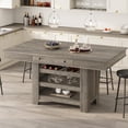 thumbnail image 1 of 60" Counter Height Dining Table for 4, Farmhouse Rectangular Tall Bar Height Kitchen Dining Table & Thick Table Top, with Deepened Wine Rack & Shelves for Kitchen, Bar,Retro Grey, 1 of 8