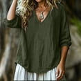 thumbnail image 4 of hoksml Women's Cotton V Neck Blouse, 3/4 Puff Sleeve Crinkle Top, Loose Casual Shirt for Daily and Summer Wear, 4 of 5