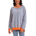 thumbnail image 2 of ATHLECHIC Womens  Striped Oversized Split Hem Sweatshirt Crew Neck Color Block Casual Loose Shirt Tops XL Pink Blue, 2 of 4