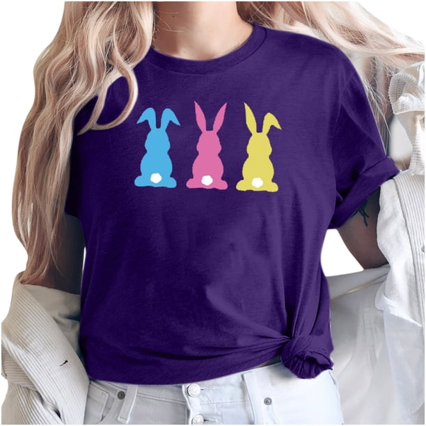 Blusa informal de manga corta con cuello redondo y estampado de Pascua para mujer Pompotops hfajkhk127903