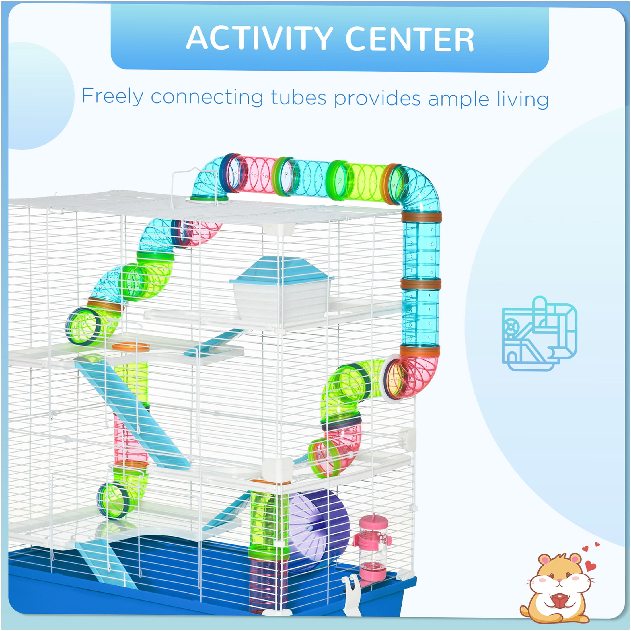 JERFIT 5-Tier Large Hamster Cage with Tubes, Exercise Wheel, Water Bottle & Food Dish, Multi-Level Habitat with Carry Handles, Ventilated Steel Frame, Blue Rat House