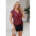 thumbnail image 6 of V Neck Sequin Short Sleeve Tops for Women Elastic Sparkly Tank Top red M, 6 of 8