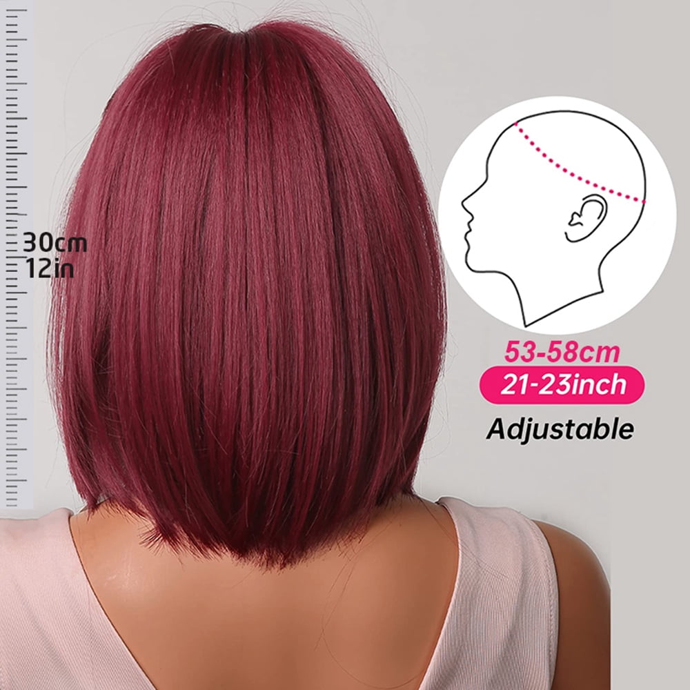 Burgundy Short Bob Wigs For Women Wine Red Wigs with Bangs Synthetic Hair Cosplay Wig