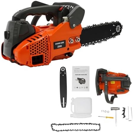 25.4CC 2 Stroke Gas Powered Chainsaws, 11.8Inch Gas Chainsaw Top Handle Chainsaw Cordless Petrol Gasoline Chain Saw, W/Safety Lock&Automatic Return Switch for Wood Pruning, Tree Stump Trimming