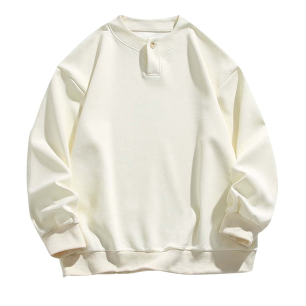 Blusas y camisas de manga larga y cuello redondo para hombre, suéter informal de color liso con botones y cuello redondo, versátil, de manga larga, abrigo de poliéster para hombre.