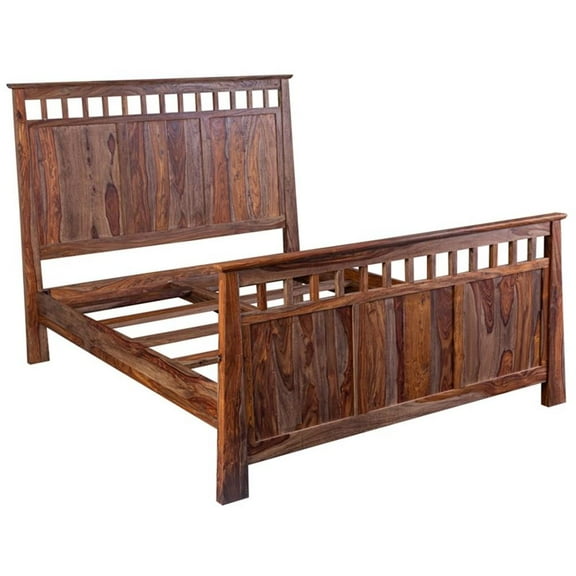Porter Designs Kalispell Sheesham Solid Wood Queen Bed in Harvest Brown