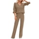 thumbnail image 2 of ICHUANYI Clearance Fashion Fall Casual Comfy Women's V-neck Long Sleeved Elastic Waist Pants Set(Coffee, M) ICHUANYI WER2023081503340, 2 of 9