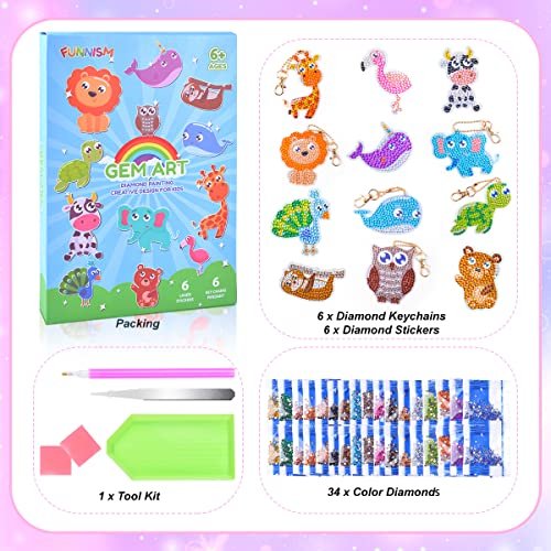 FUNNISM Juego de 12 Kit de Pintura Diamante, Animal Diamante Artes y Manualidades para Niñ FUNNISM FUNNISM