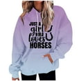 thumbnail image 3 of Jinhomg Novelty Sweatshirt for Women Trendy Gradient Color Letter Print Hoodies Oversized Casual Comfy Thin Fleece Pullover Tops with Kangaroo Pocket Spring Saving Today Clearance Purple S, 3 of 4