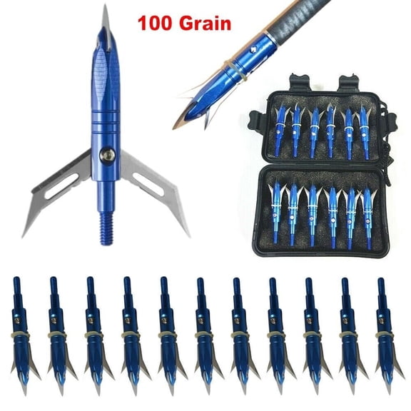 EROCK 12Pcs Hunting Broadheads 100 Grain Compound Bow Crossbow Arrow Tips