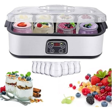 Probiotic Yogurt Maker, Probiotic Yogurt Maker with Adjustable Temperature & Time Control, 1400 ML Ultimate Yogurt Maker with 8 Pcs Glass Jars, Comes with a European to American converter