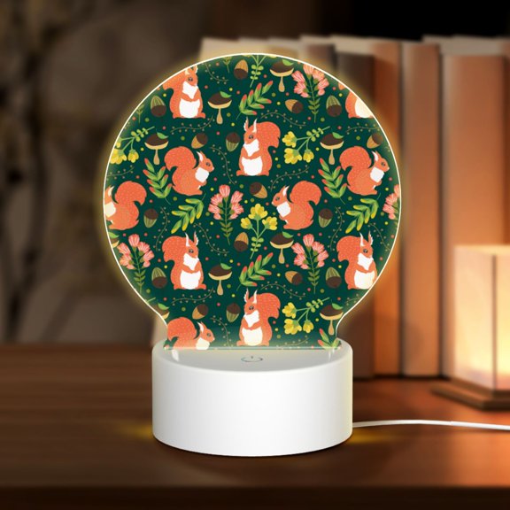 Honeii Forest Squirrel Print Acrylic LED Night Lamp,Round Touch-Control Night Light with 3 Lighting Modes,for Bedrooms, Living Rooms, and Gifting