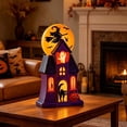 thumbnail image 4 of HAHUT Halloween House Blow Mold Light, Resin Pre-Lit Spooky Mansion with Glowing Witch Moon, Ghost & Black Cat for Halloween Party Tabletop Decor (Red), 4 of 7