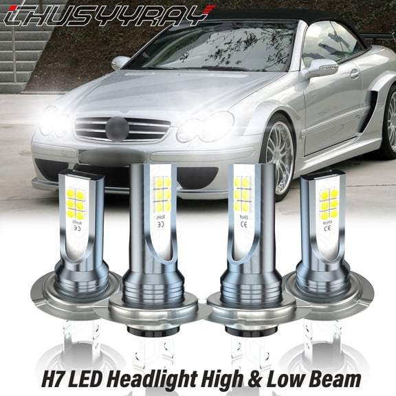 For Mercedes-Benz CLK320 CLK500 2004 2005 - LED Headlight High & Low Beam Bulbs Kit 6000K Pure White 4x