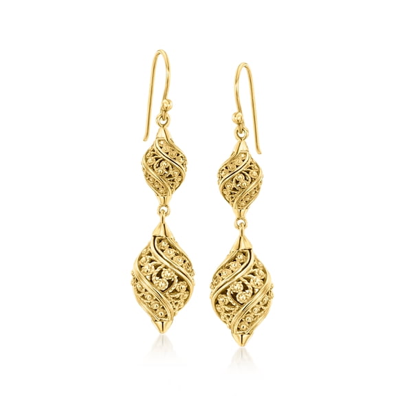 Ross-Simons 18kt Gold Over Sterling Filigree Double-Teardrop Earrings, Women's, Adult