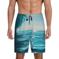 thumbnail image 1 of Kdxio Turquoise Ocean Reflection Print Mens Shorts, Breathable Lounge Sleepwear Set with Elastic Waistband and Pockets-Large, 1 of 6