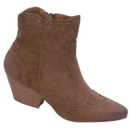 Western Style Boots - Qupid Adult Taupe Western Stitch Panel Side Zipper Ankle Boots