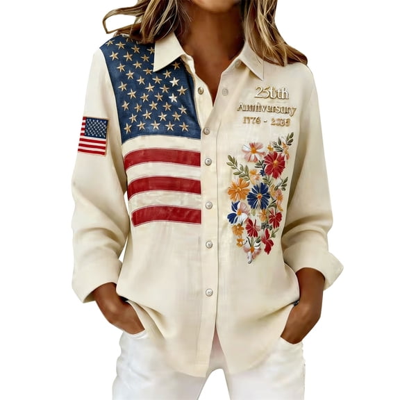 Button Up Shirt Women 2026 America 250th Anniversary Printed Casual Tops Summer Tops