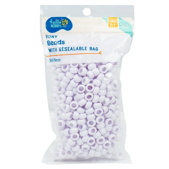 Hello Hobby Pony Plastic Beads, White, 500-Pack