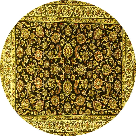 Ahgly Company Machine Washable Indoor Round Persian Yellow Traditional Area Rugs, 5' Round
