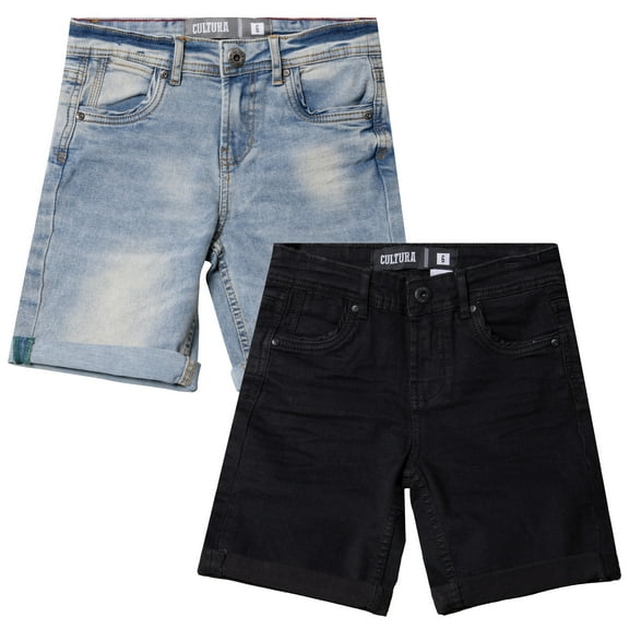 CULTURA AZURE  Little Boy's Roll-Up Denim Shorts 2-Pack, Jet Black/Light Blue, 4