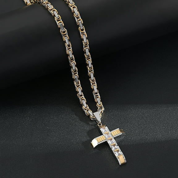 Men's Cross Necklace 14K Yellow Gold Byzantine Chain Necklace Male Jewelry Gifts for Men