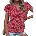 thumbnail image 1 of Blusa de manga corta con volantes Estampado floral Blusa de manga corta con escote en V ajustada informal para mujer Verano Borgoña M, 1 of 6