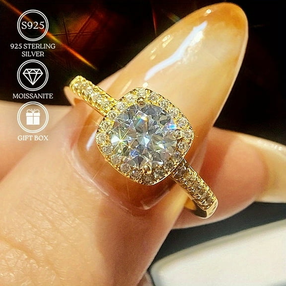 1 Carat D Color Moissanite Rings for Women Round Cut VVS1 Engagement Diamond Rings 4-Prong Moissanite Wedding Band for Women with Certificate