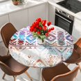 thumbnail image 2 of Colorful Southwestern Fitted Tablecloth with Elastic Edged, Round Table Cloth for Dining Table, Modern Geometric Abstract Art Waterproof Oil Proof Table Cover for Indoor Outdoor 36"-44", 2 of 9