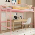 thumbnail image 1 of Garvee Twin Size Metal Loft Bed, Ladder & Guardrail, Heavy Duty, 400lbs Capacity, No Box Spring, Easy Assembly, Pink, Space-Saving Loft Bed, 1 of 7