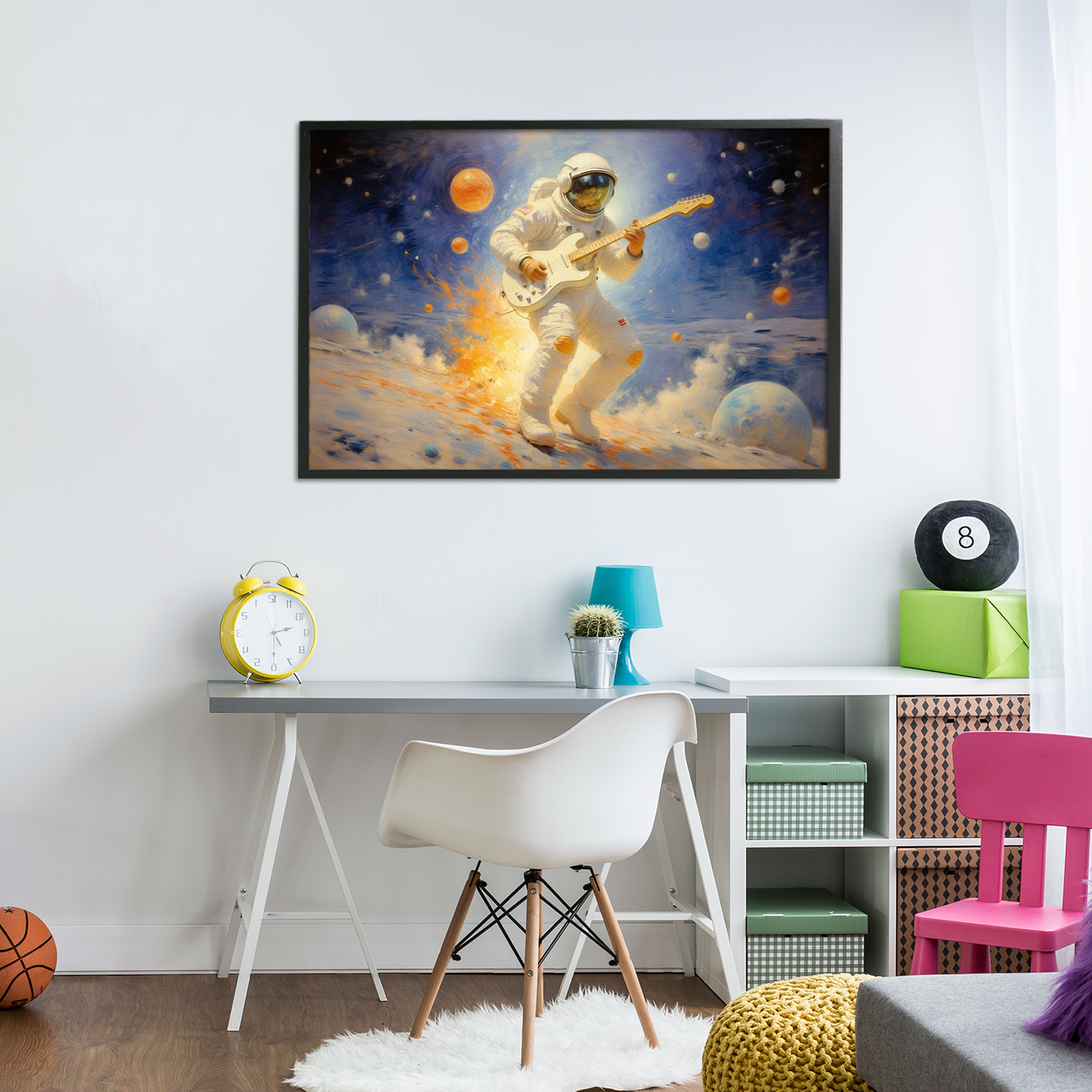 Space Astronaut Musician Black Framed Giclee Art, design by Angie Hawke