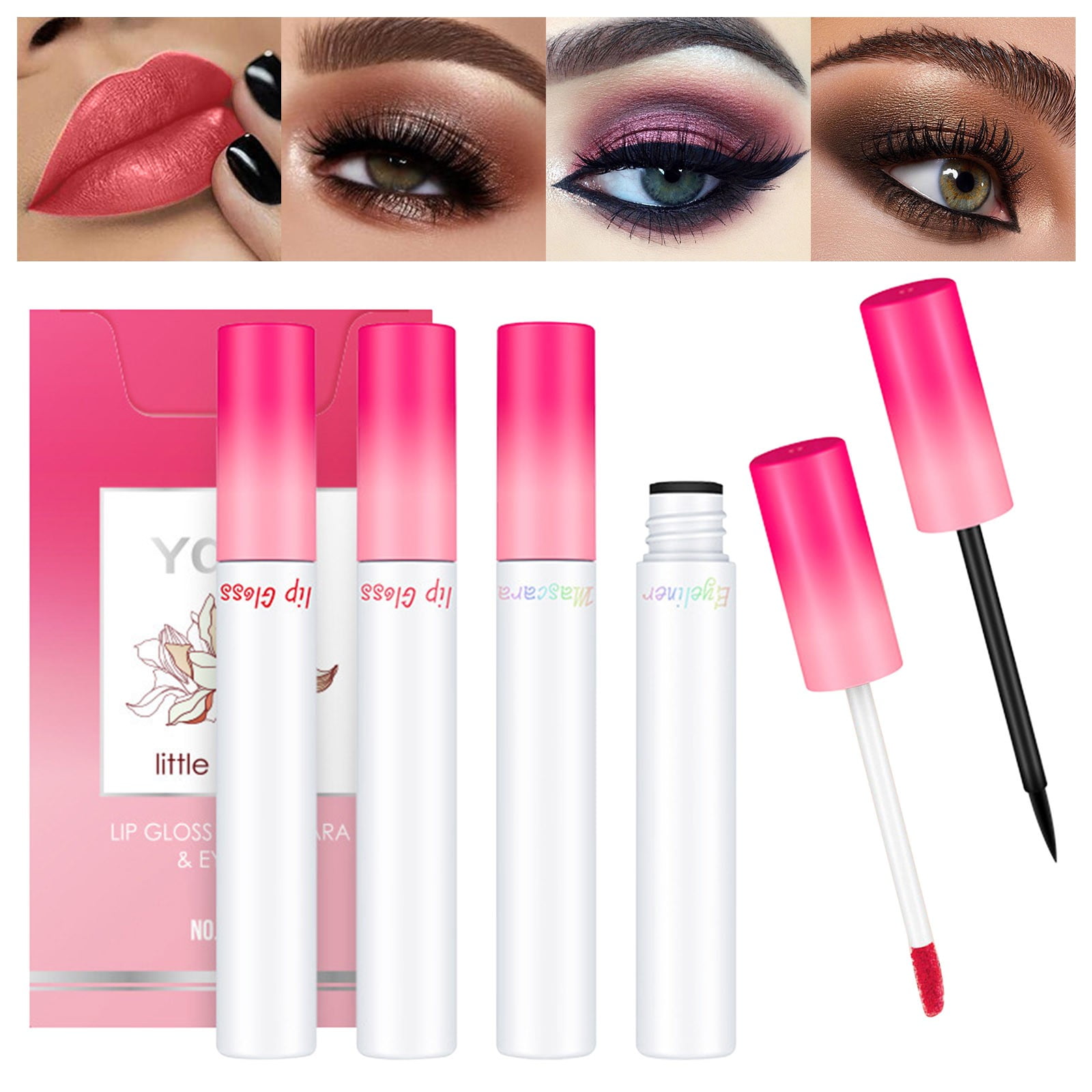 ERTUTUYI Lip Gloss Lipstick Set Mascara Liquid Eyeliner Easy Color