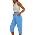 thumbnail image 5 of Hvogkswy Cotton Linen Capri Pants for Women Straight Solid Drawstring Elastic Waist Capris with Pockets Summer Casual Capri Pants, 5 of 7