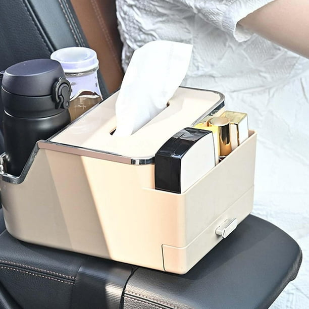 Car Armrest Tissue Box Console Armrest Organizer Easily Install Automotive  Accessories Versatile Tissue Box Cup Drink Holder for Trucks Beige 