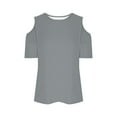 thumbnail image 5 of CFLVAEK Womens Cold Shoulder Tshirts Casual Short Sleeve Summer Tshirt Loose Fit Round Neck Blouses Fashion Solid Color Going Out Tops Gray M, 5 of 7