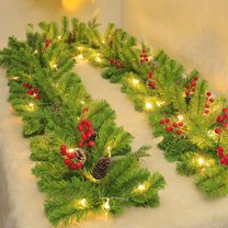 Hvmvliv 7ft Christmas Garland with Lights Artificial Cedar Garland Led Lights Artificial Garlands Decoration for Indoor Christmas Hanging Ornaments Green
