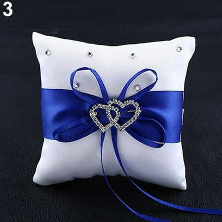 

danNing Fashion Wedding Bridal Bowknot Double Heart Ring Bearer Pillow Cushion