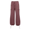 thumbnail image 3 of WTXUE Cargo Pants, Wide Leg Pants Women's Plus Size Tethered Straight Straight Loose Casual Trousers, Bell Bottoms Scrub Pants Slacks, 3-Red, 3 of 8