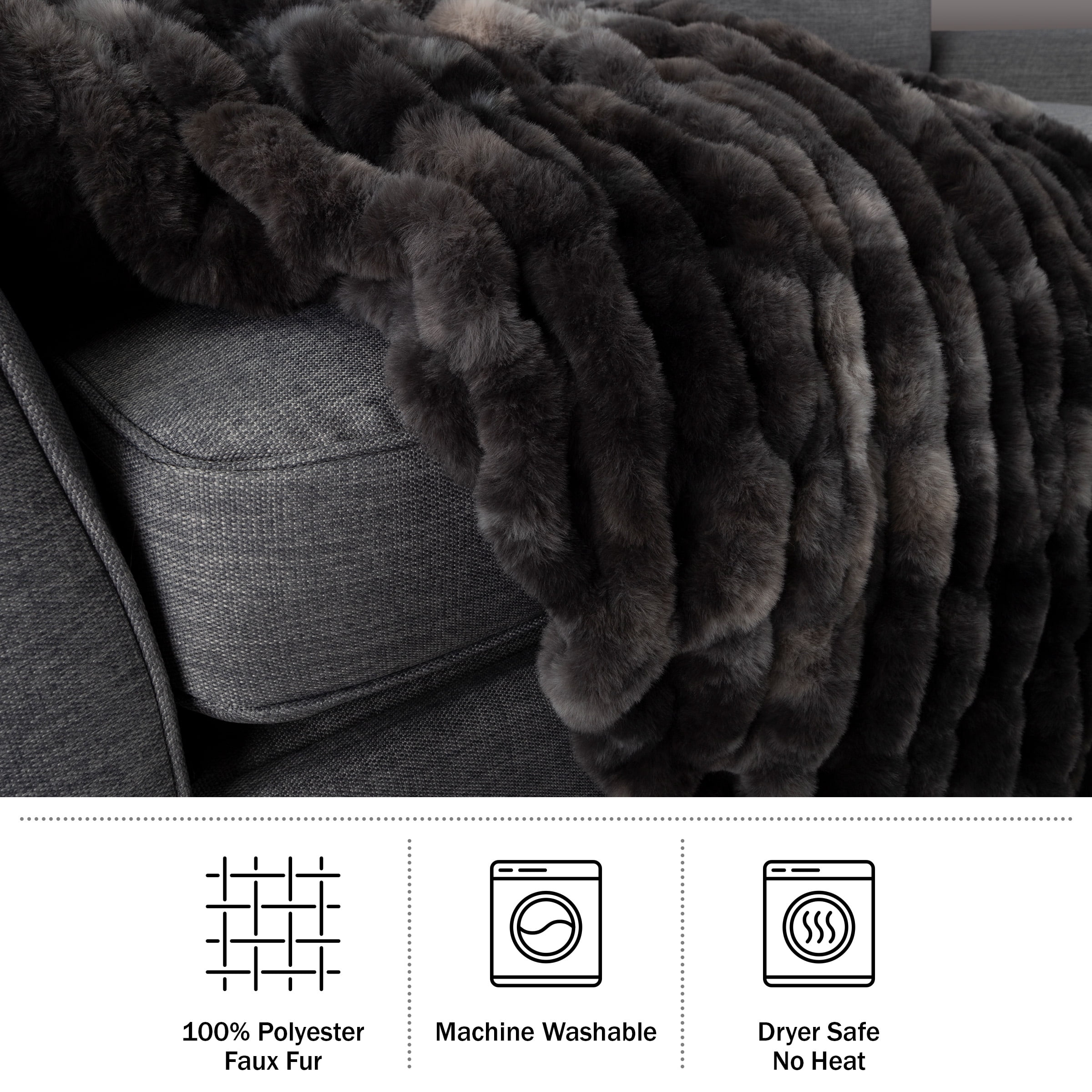 Lavish Home 60x80 Ruched Jacquard Faux Fur Blanket for Sofas and