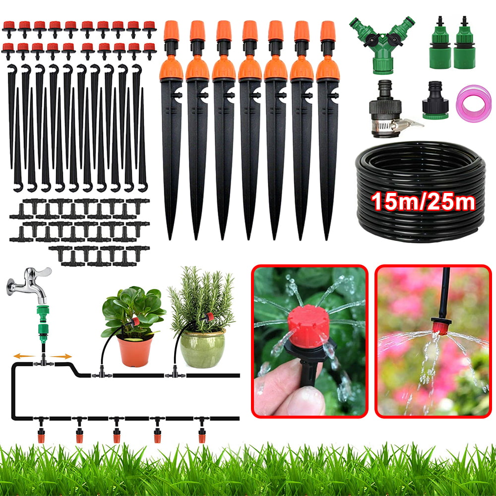 18 Plant 50Ft DIY Micro Drip Irrigation System Self Watering garden Hose Kits 