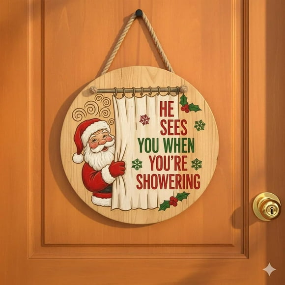 Adornos navideños, adornos navideños, regalos navideños El escuadrón de vigilancia de Santa Claus Letrero navideño divertido para puerta Decoración navideña colgante para puerta Letrero de madera de F