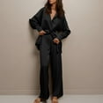 thumbnail image 2 of MuZeFu Fall Tops for Women 2024 Sweatsuits Women 2 Piece Outfit Women's Fall And Winter Robe Loose Comfortable Pants Simulation Silk Leisure Home Wear French Suit Long-sleeved Lapel Suit, 2 of 4