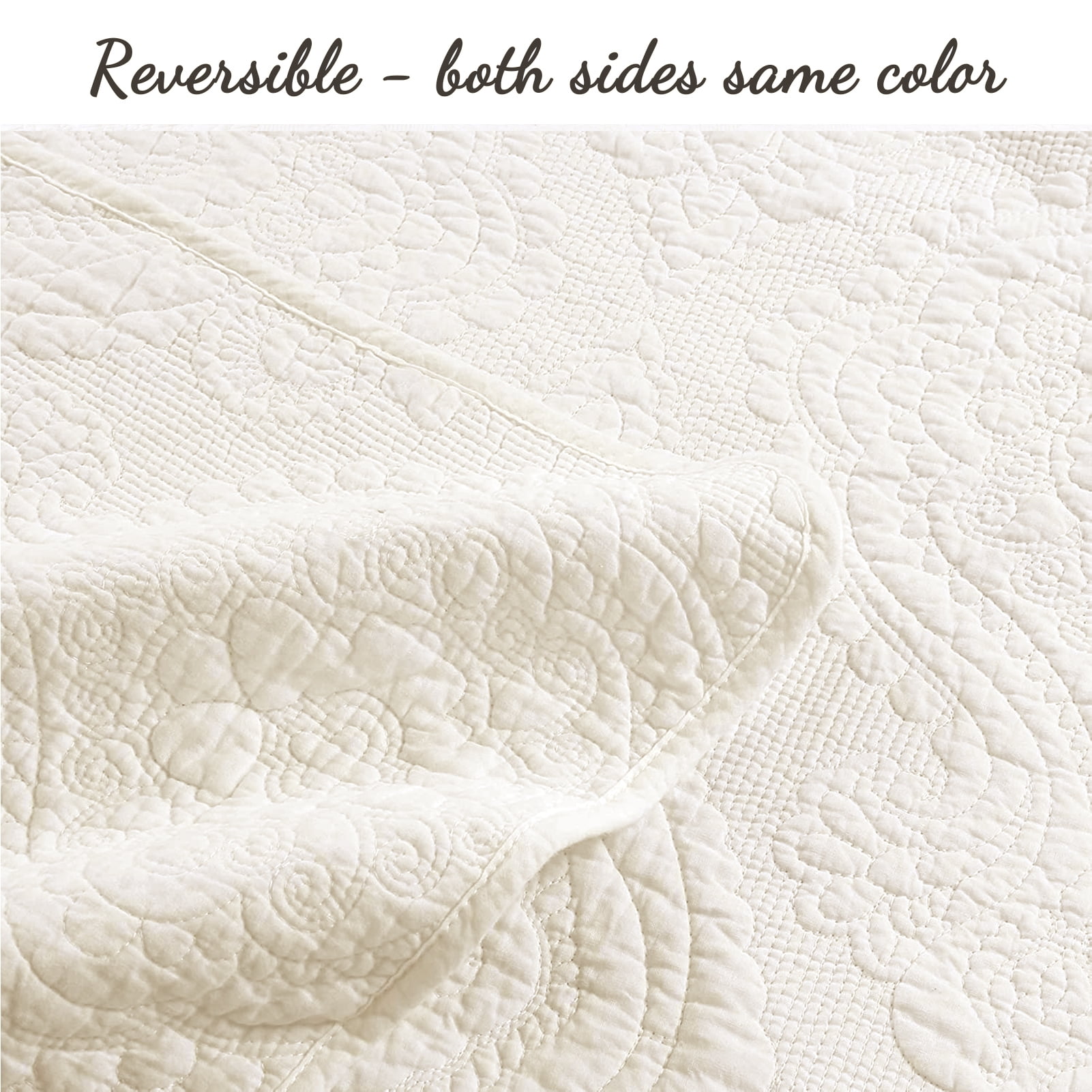 Cozy Line Ivory Matelasse Medallion 100% Cotton Quilt Set, King - Reversible ( 3 Count)
