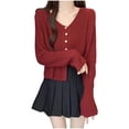 thumbnail image 2 of JUSLIO Button-Up Womens Blouses Casual Solid Cardigans Fashion Long sleeve V Neck Cardigans Red Free Size, 2 of 3