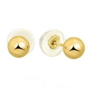 Jewelstop 14K Real Yellow Gold Stud Ball Earrings, Silicone Covered Gold Pushbacks - 5 Mm
